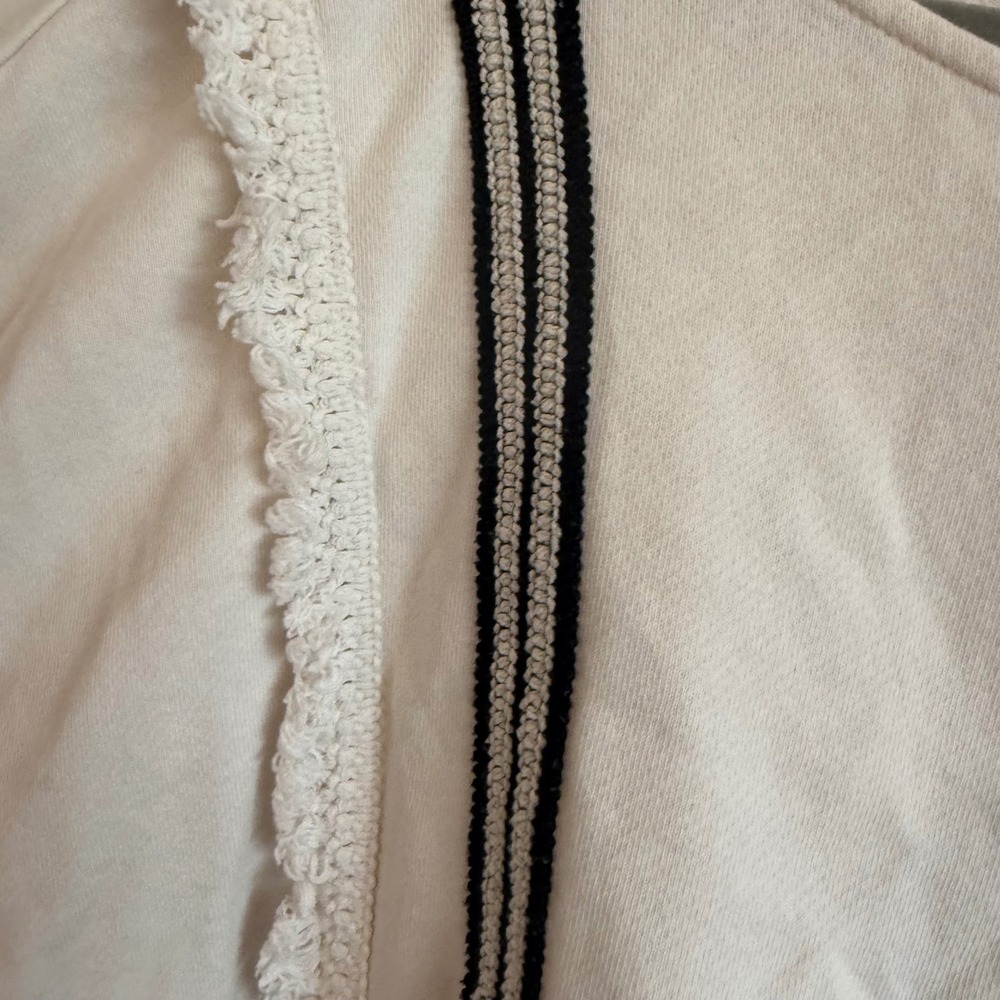 Loft shag fringe trim cream black striped cotton blouse top Anthropologie work - Picture 4 of 5